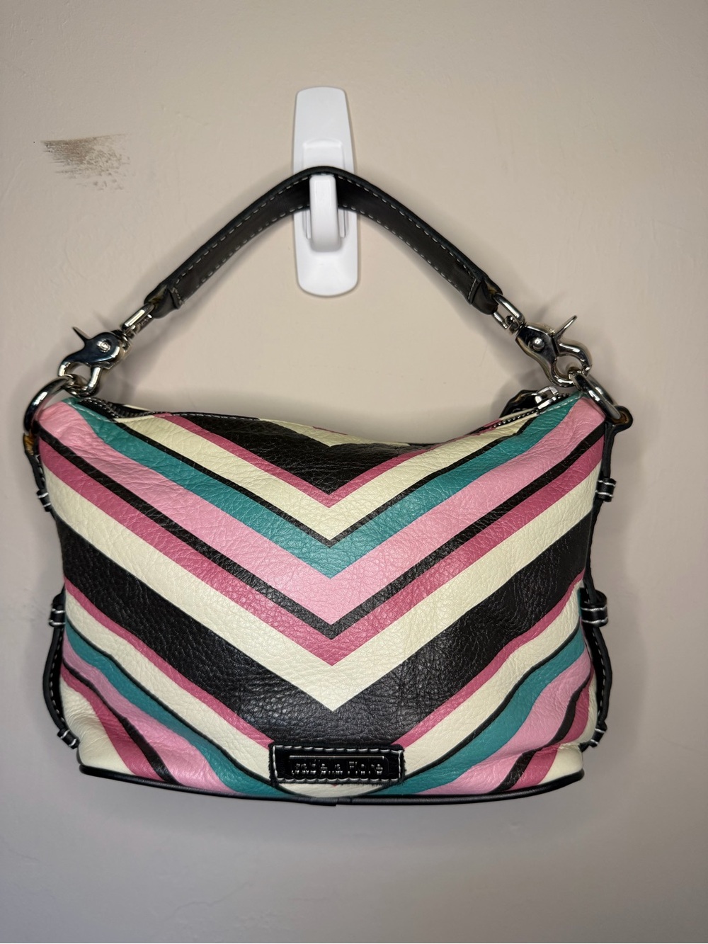 Isabella Fiore Chevron-Striped Shoulder Bag in Pink, Teal, Black & Cream